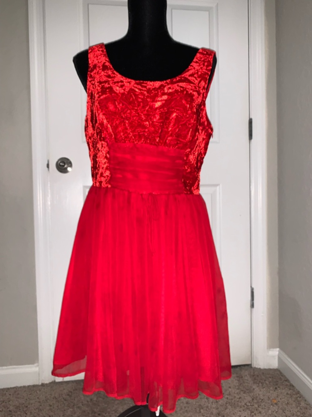 Free People Red Velvet Bodice Chiffon Skirt Cocktail Dress